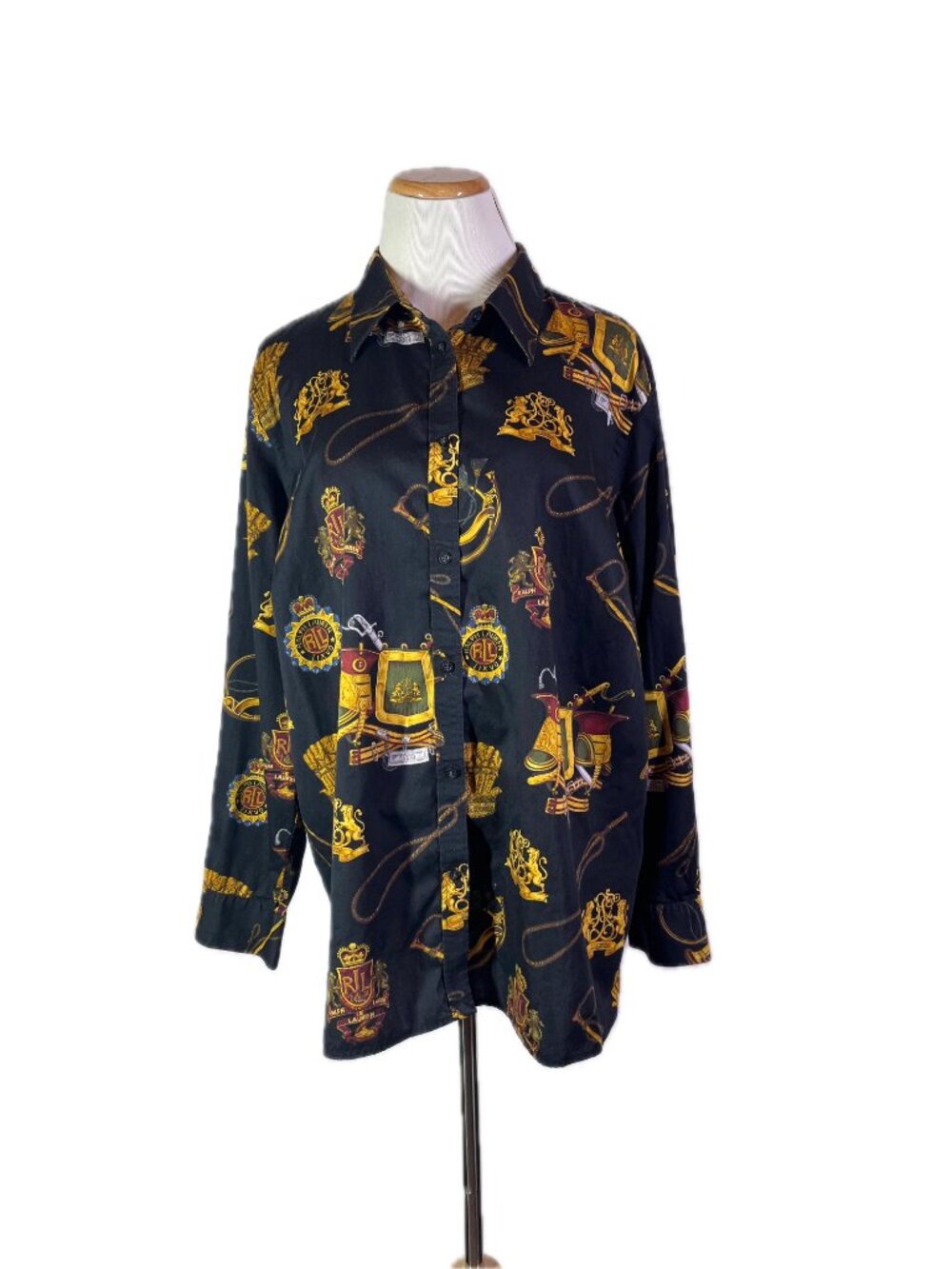 LAUREN Ralph Lauren Plus Size 2X Black Crest Foxhunt Print Shirt